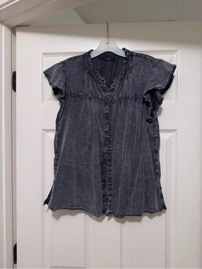 Rails washed Black Ruffle-Trim  Top